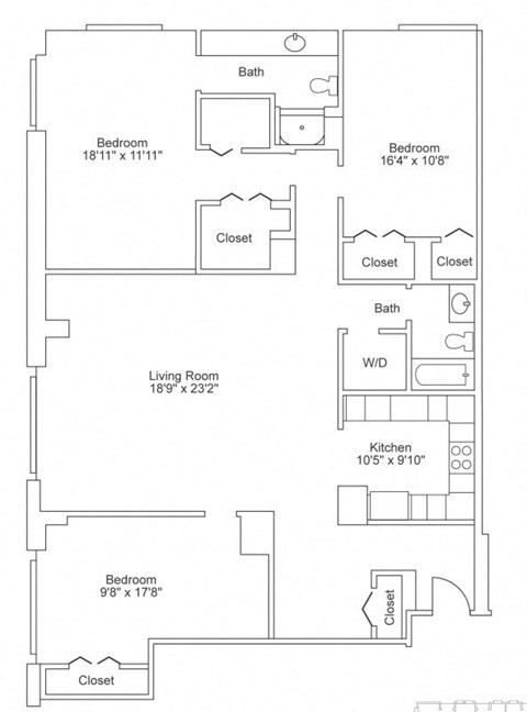 Floor plan for 3 beds, 2 baths, 1538 sqft